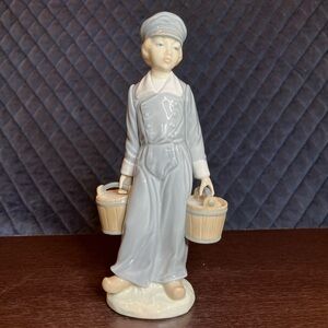 Lladro Boy with Pails Blue Dutch boy carrying milk buckets
